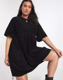 Black Lightweight Baby Cord Smock Dress