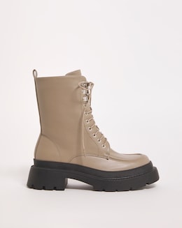 Carina Lace Up Chunky Ankle Boots Ex Wide Fit