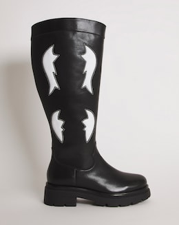 Caralynn Leather Western Chunky Knee High Boots Ex Wide Fit Super Curvy Calf