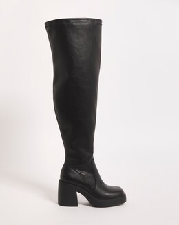 Birdie Stretch Over The Knee Heeled Boots Wide Fit Curvy Calf