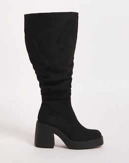 Blossom Ruched Knee High Boots Ex Wide Fit Super Curvy Calf