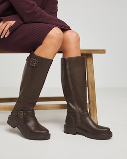Eden Buckle Detail Knee High Boots Wide E Fit Super Curvy Calf