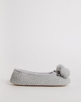 Ebony Pom Pom Ballerina Slippers Wide Fit