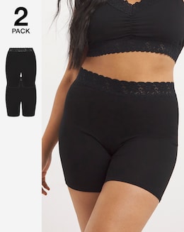 2 Pack Cotton Comfort Lace Trim Shorts