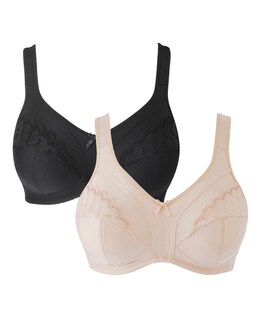 Pretty Secrets Sally 2 Pack Almond/Black Minimiser Non Wired Bras