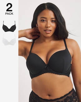2 Pack Moulded Plunge Black/White Bras
