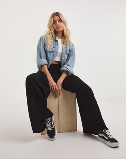Crinkle Shirred Waist Wide Leg Trousers