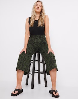 Animal Pull On Linen Mix Wide Leg Culotte