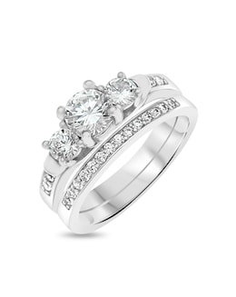 Sterling Silver Cubic Zirconia Two Piece Bridal Ring Set