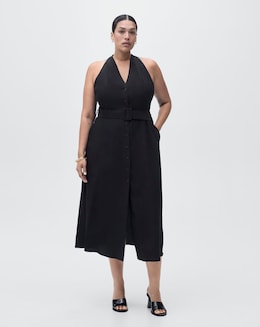 MANGO COLLARED BELTED MIDI DRESS