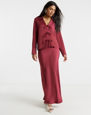 Flounce London Satin Tie Detail Blouse - Image 2