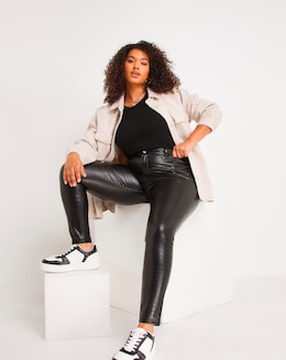 High Waisted Zip Trim PU Skinny Trouser