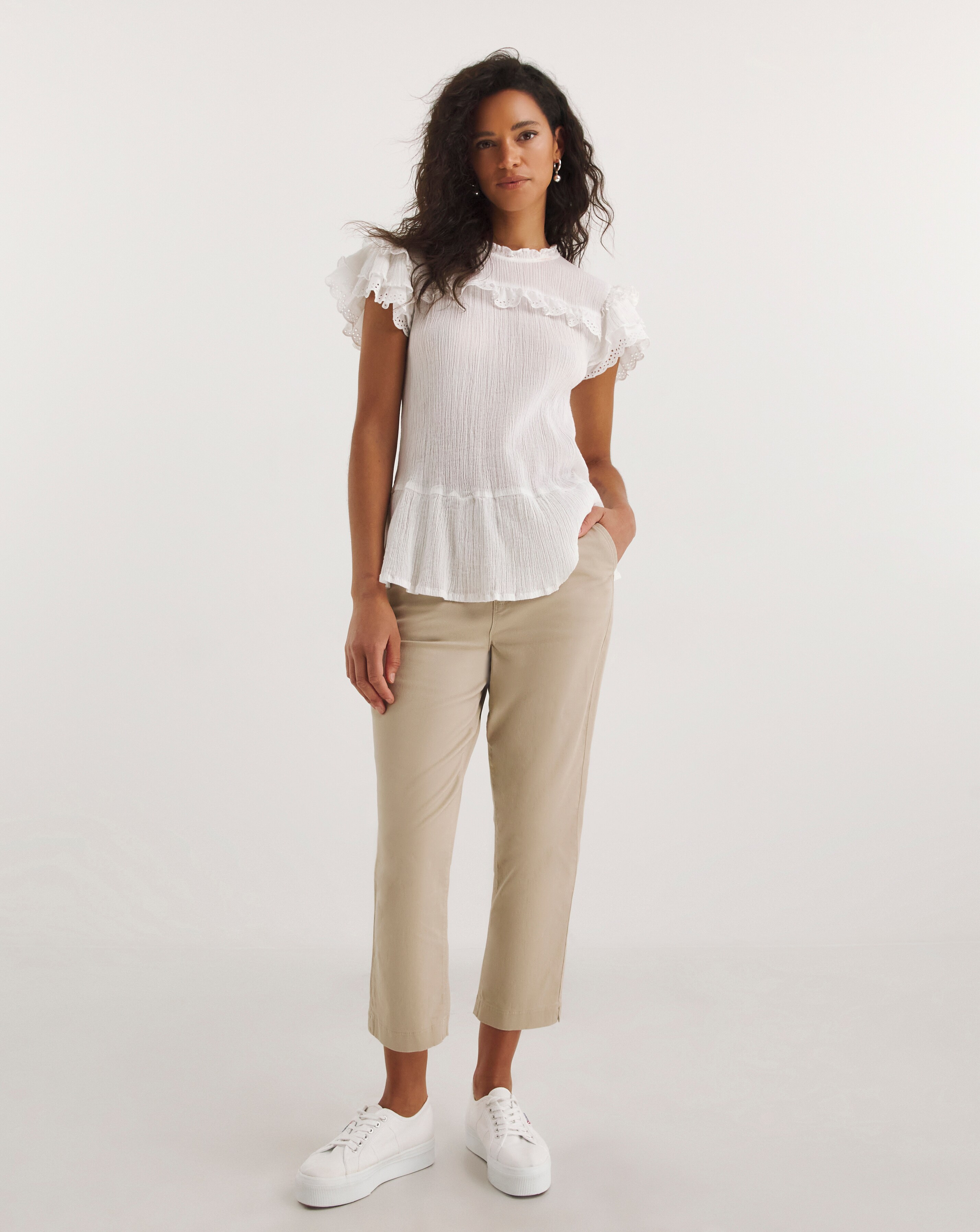Cream cropped trousers discount uk