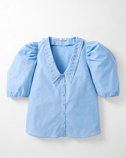 Broderie Collar Cotton Poplin Top