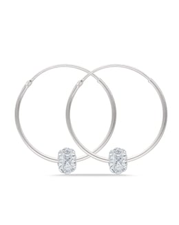 Sterling Silver 25mm Hoops with Moving Crystal Ball