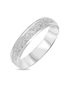 9 Carat White Gold Sparkle D Shape 4mm Wedding Band