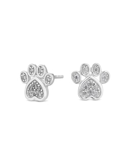Simply Silver Sterling Silver 925 Cubic Zirconia Paw Print Stud Earrings