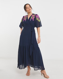 Hope &amp; Ivy Grace Embellished V-Neck Wrap Maxi Dress