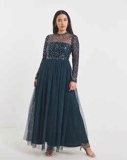 Maya Deluxe Tulle Linear Sequin Embellished Maxi