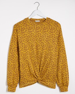 Animal Print Twist Front Top