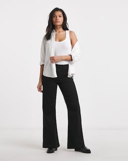 Black Stretch Wide Leg Pull On Jeggings