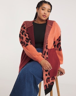 Joe Browns Red Pink Colour Block Animal Print Cardigan
