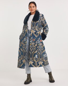 Joe Browns Blue What A Statement Longline Fur Collar Coat