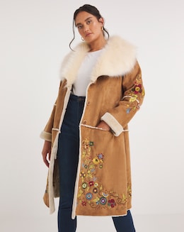 Joe Browns Enchanting Embroidered Faux Fur Coat