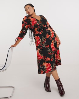Joe Browns Black Joyful Winter Florals Wrap Jersey Dress