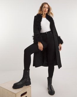Joe Browns Black Fur Trim Coat