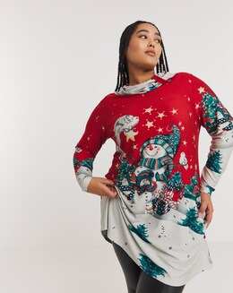 Joe Browns Red Snowy Scenes Christmas Tunic