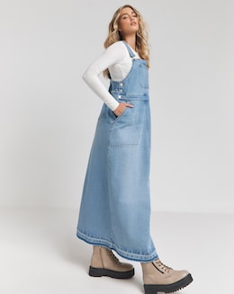 Light Wash Dungaree Denim Maxi Dress