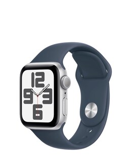Apple Watch SE GPS 40mm Silver Aluminium Case, Storm Blue Sport Band - S/M