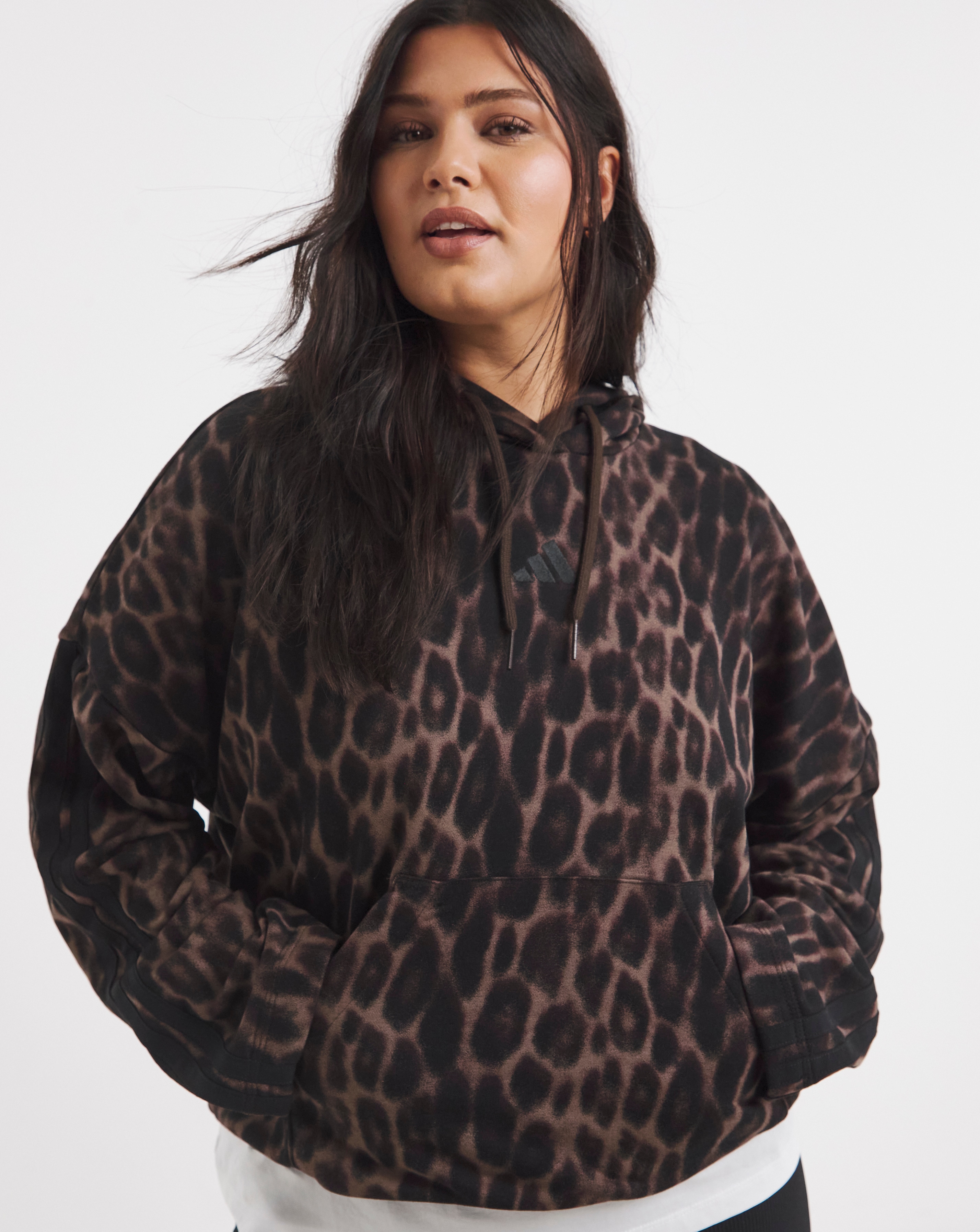 Adidas Leopard Print 3 Stripe Hoodie