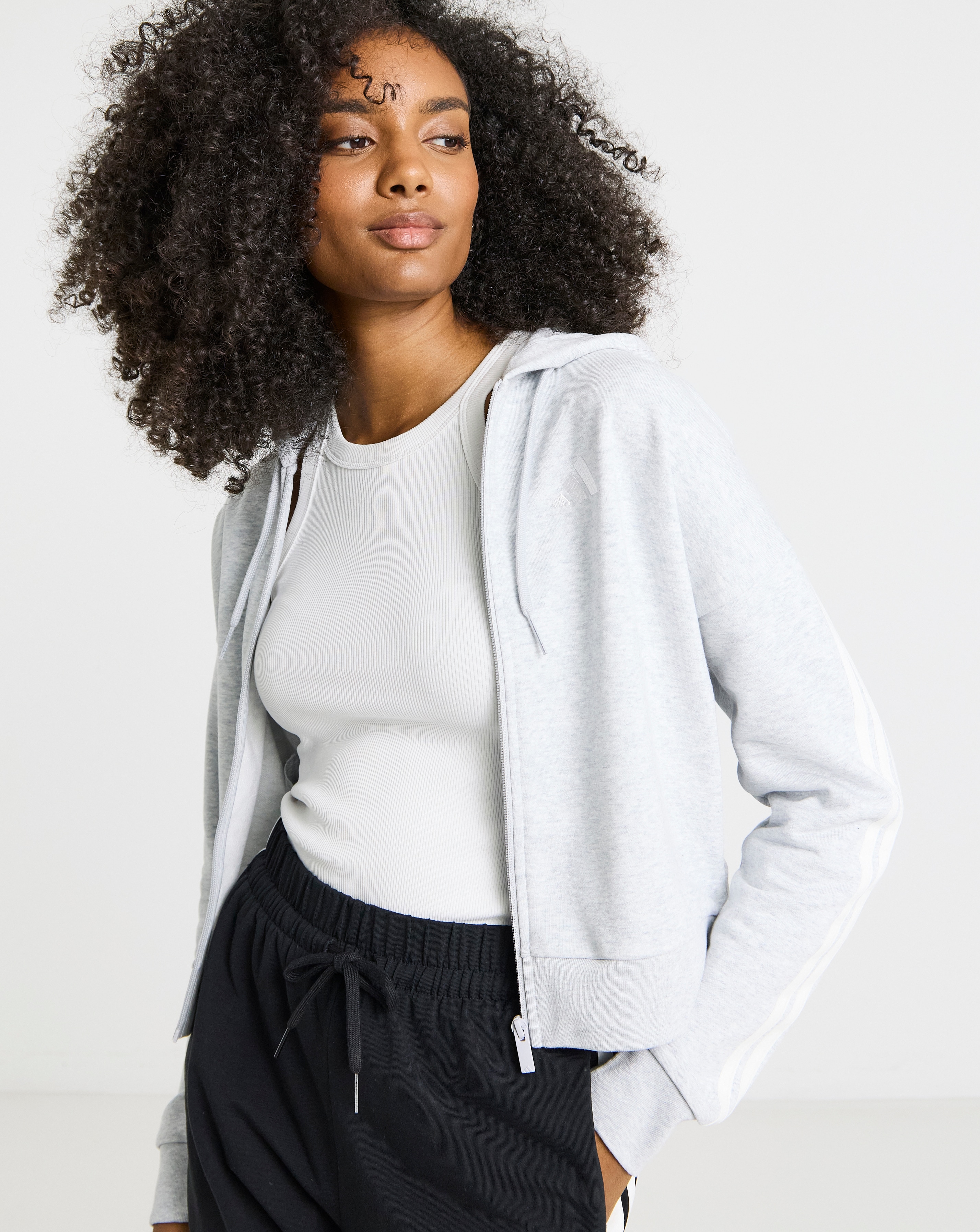 adidas Full Zip 3 Stripe Hoodie