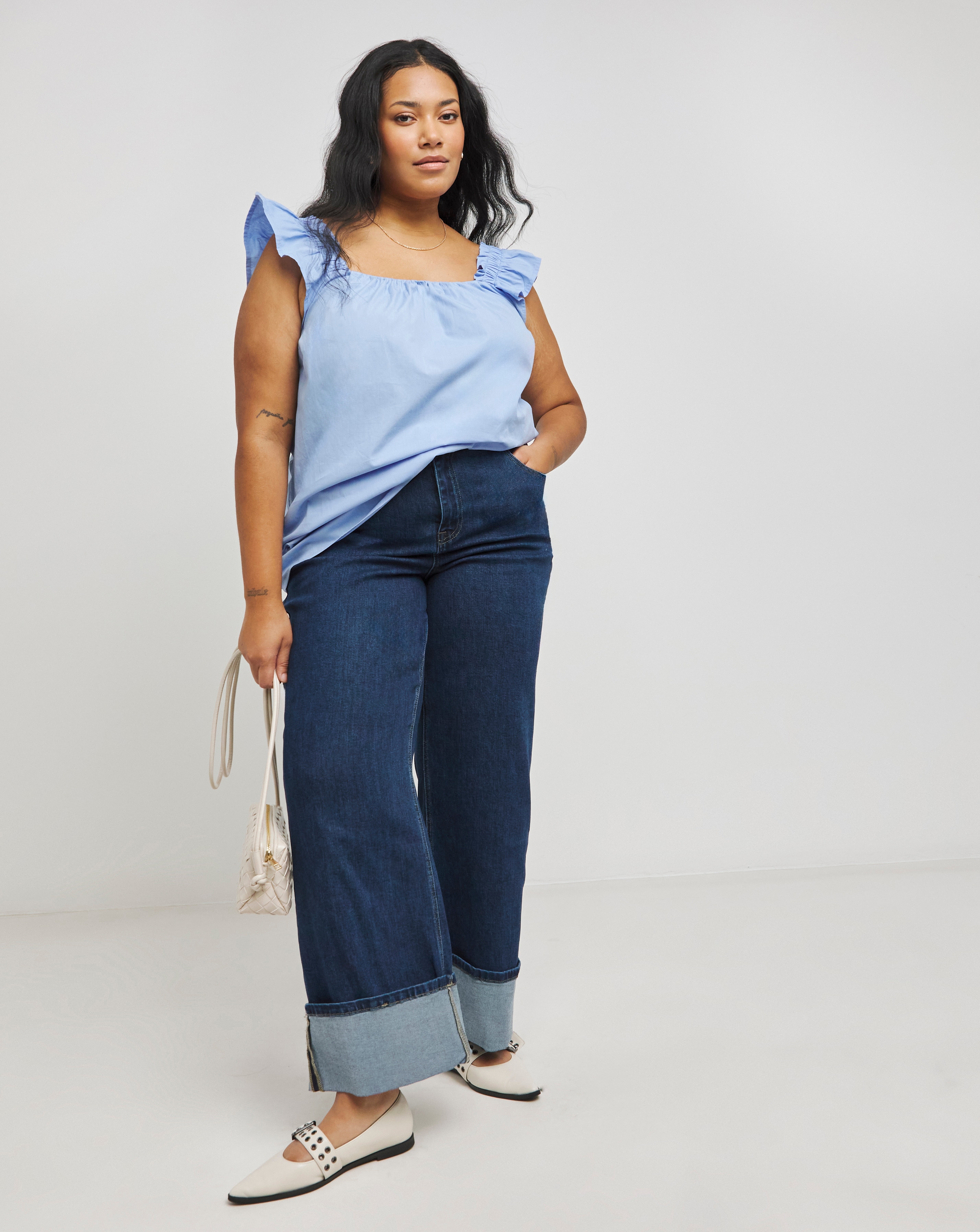 Powder Blue Cotton Poplin Smock Top