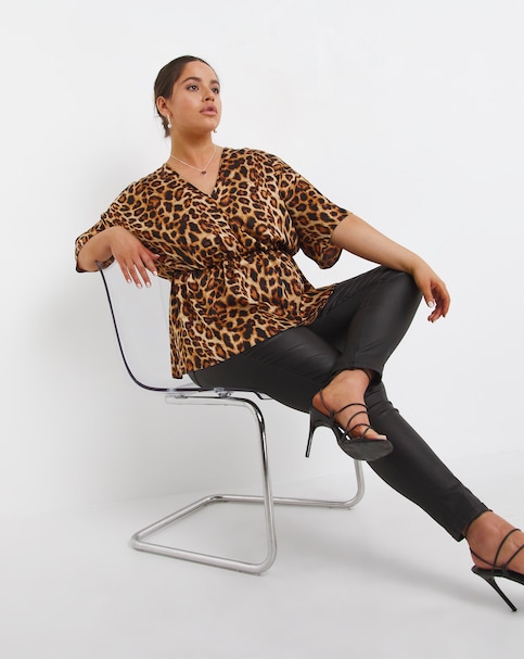 Leopard Print V Neck Satin Blouse - Animal Print