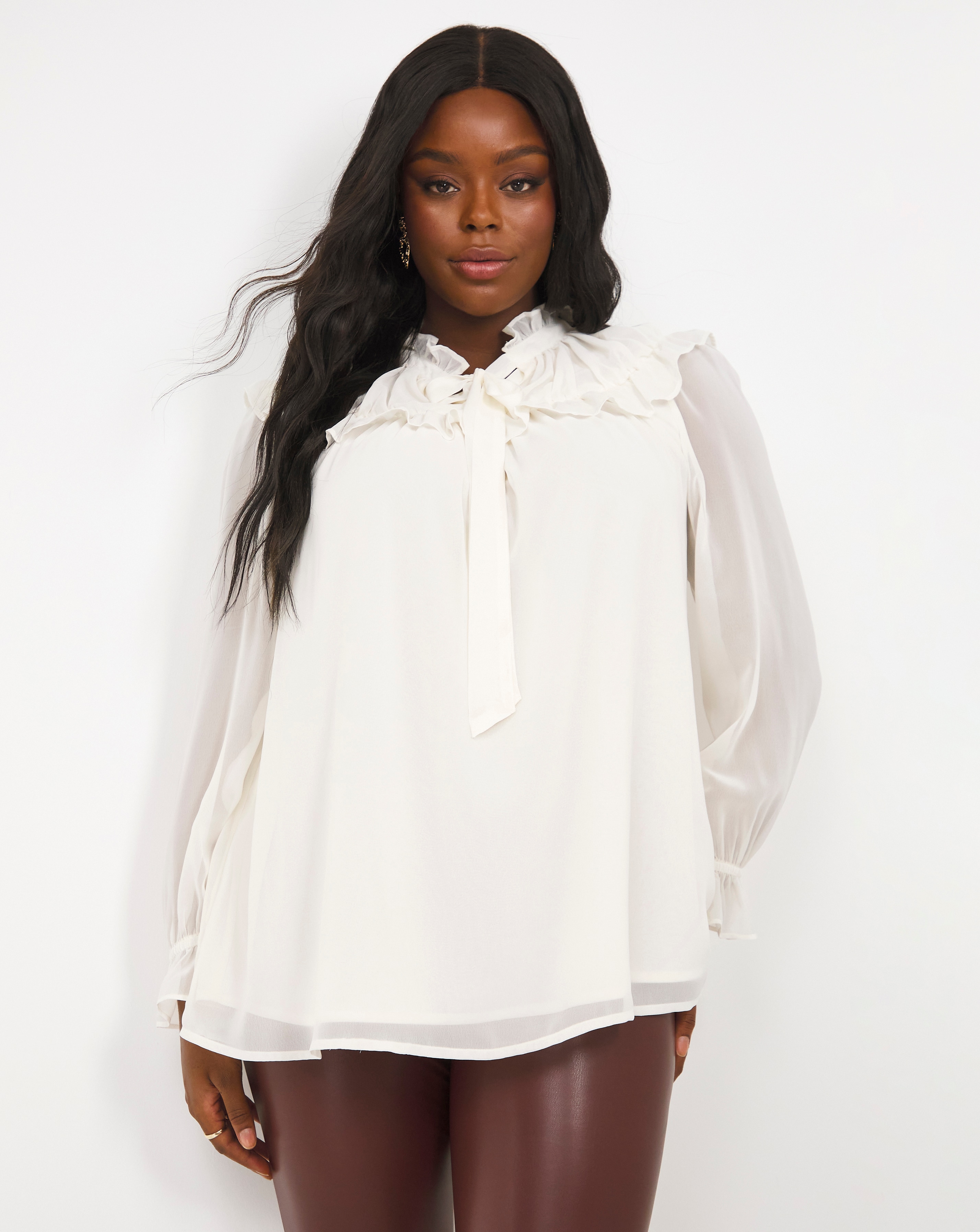 plus size high neck ruffle blouse