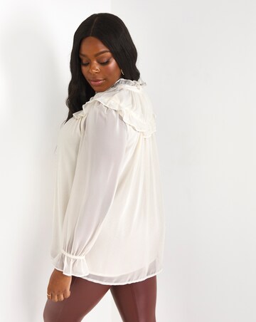 Pristine High Neck Ruffle Blouse with Tie Neck Detail and Sheer Sleeves |  Simply Be