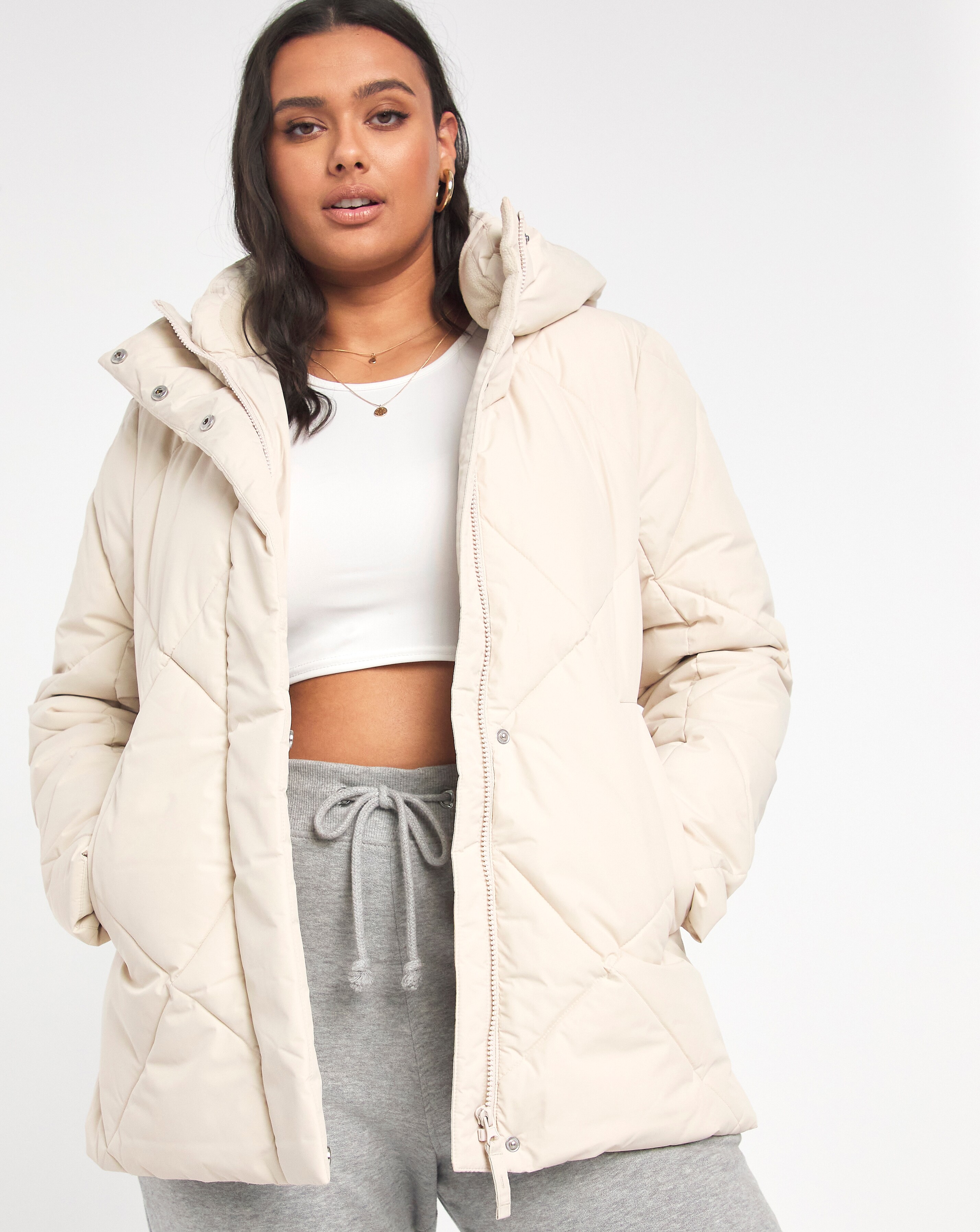 Ecru Puffer Duvet Coat | Simply Be