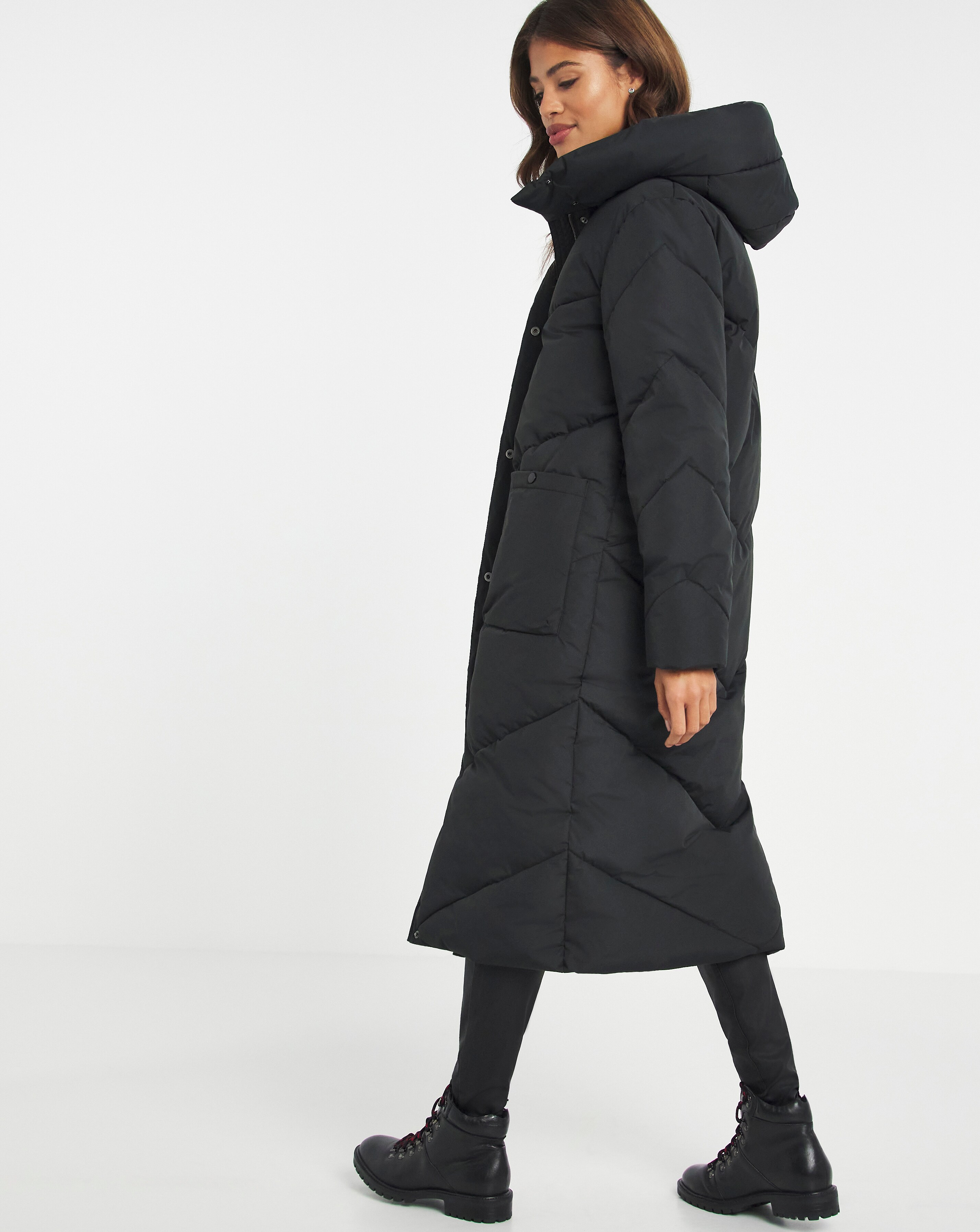 Black Longline Padded Duvet Coat 