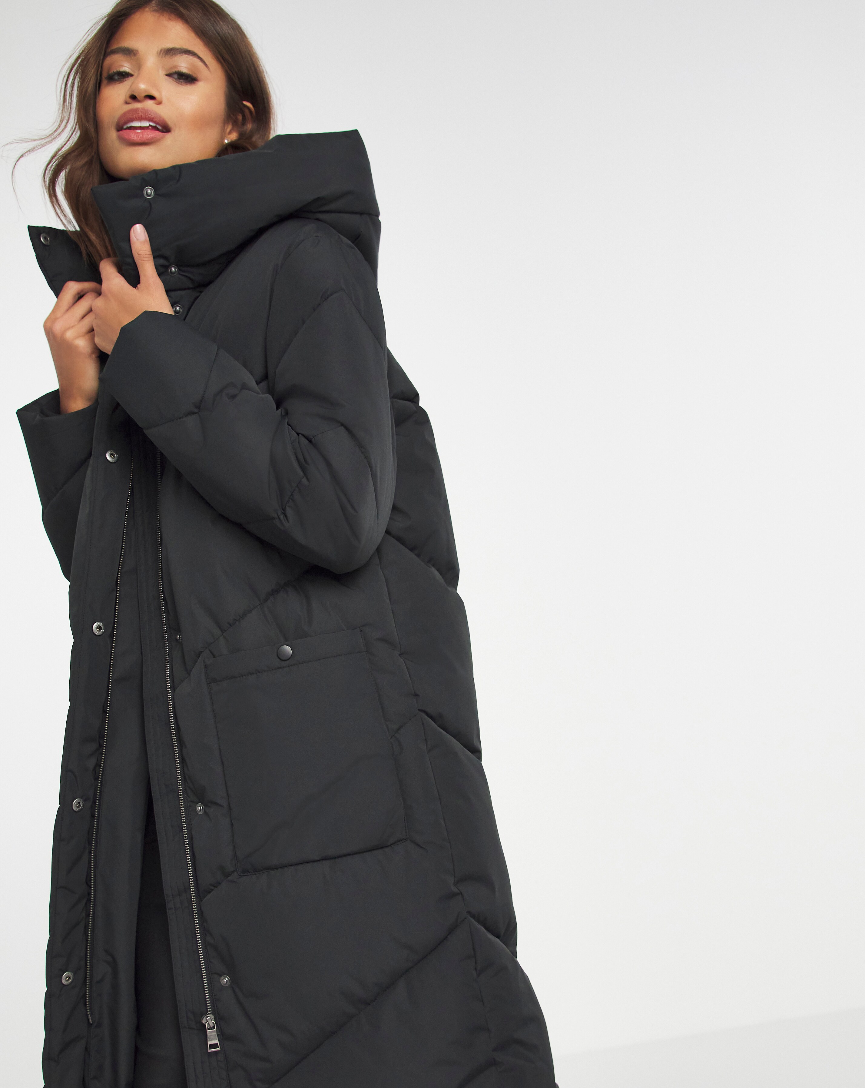 Black Longline Padded Duvet Coat 