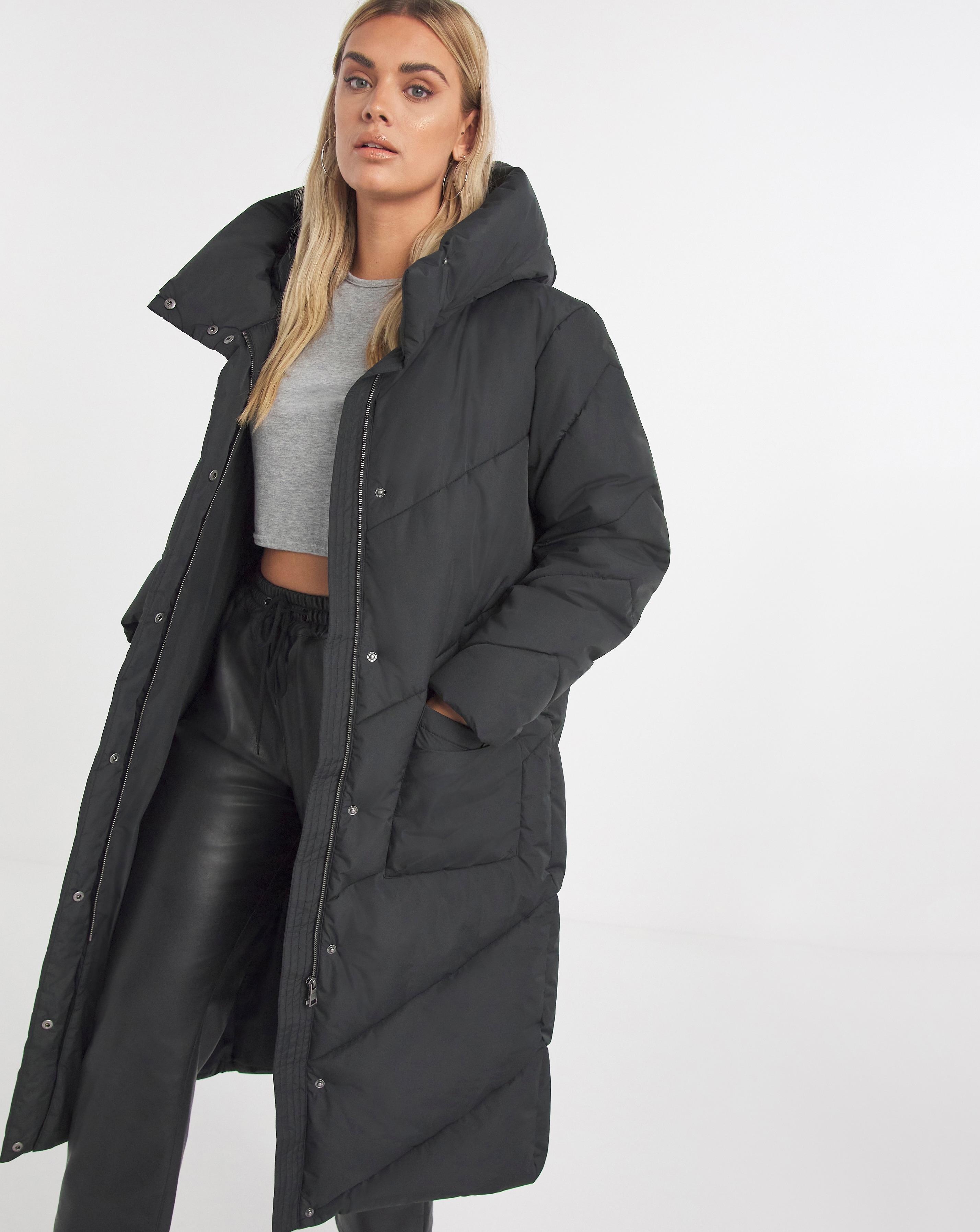 Black Longline Padded Duvet Coat 