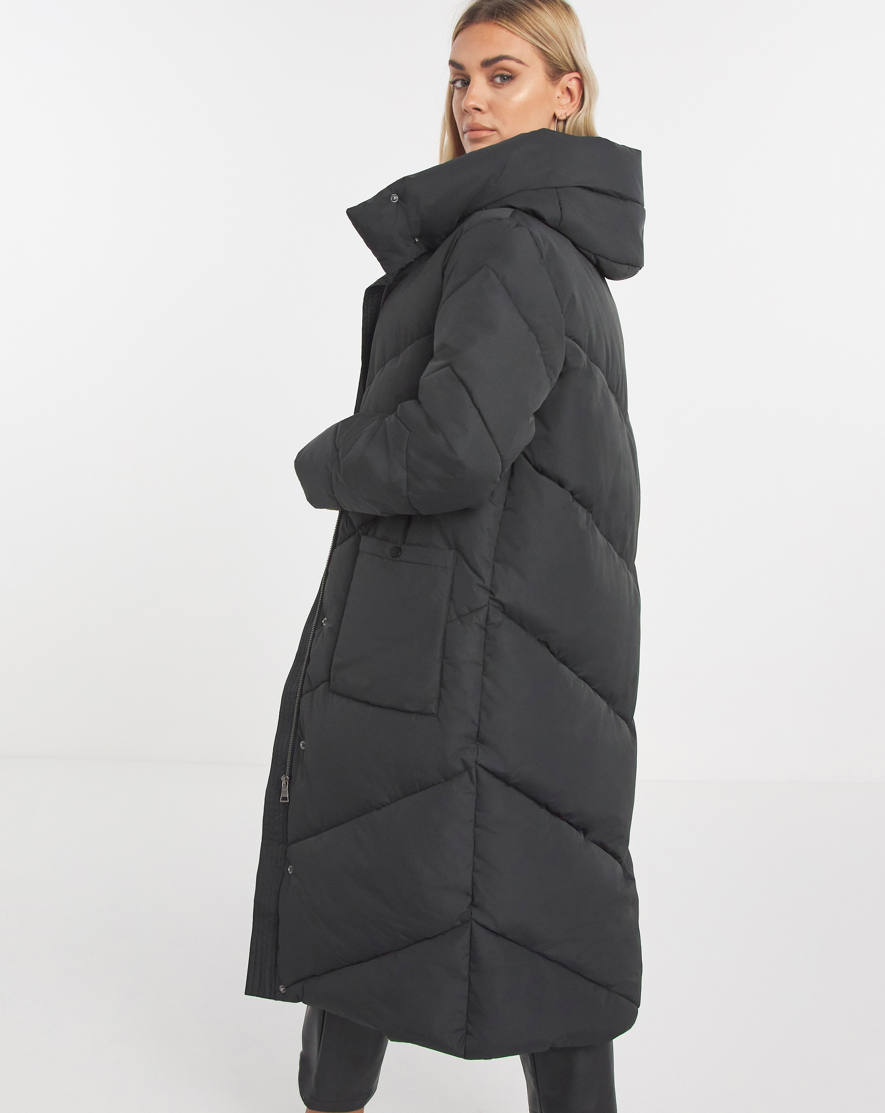 Black Longline Padded Duvet Coat 