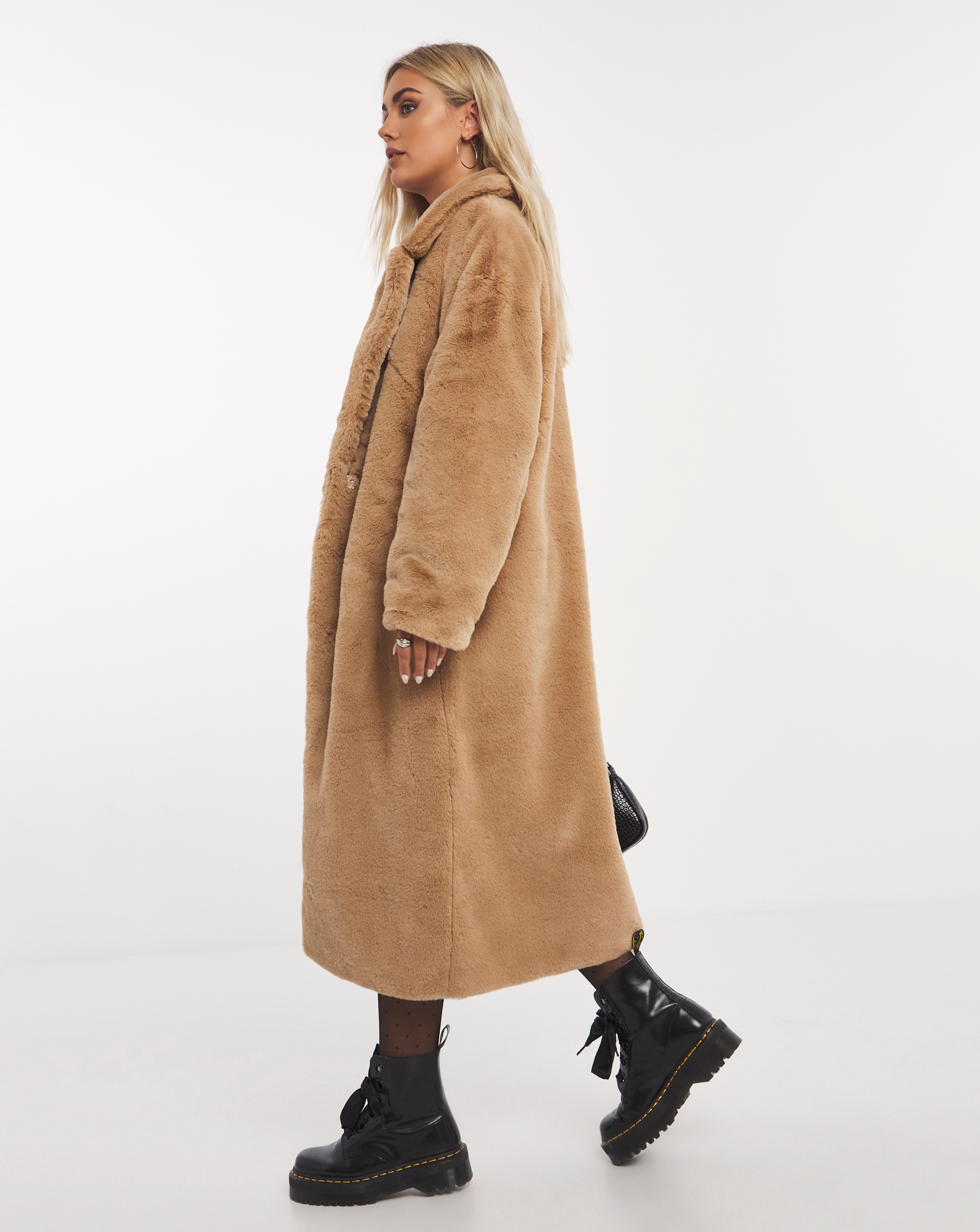 Camel Long Faux Fur Coat | Simply Be