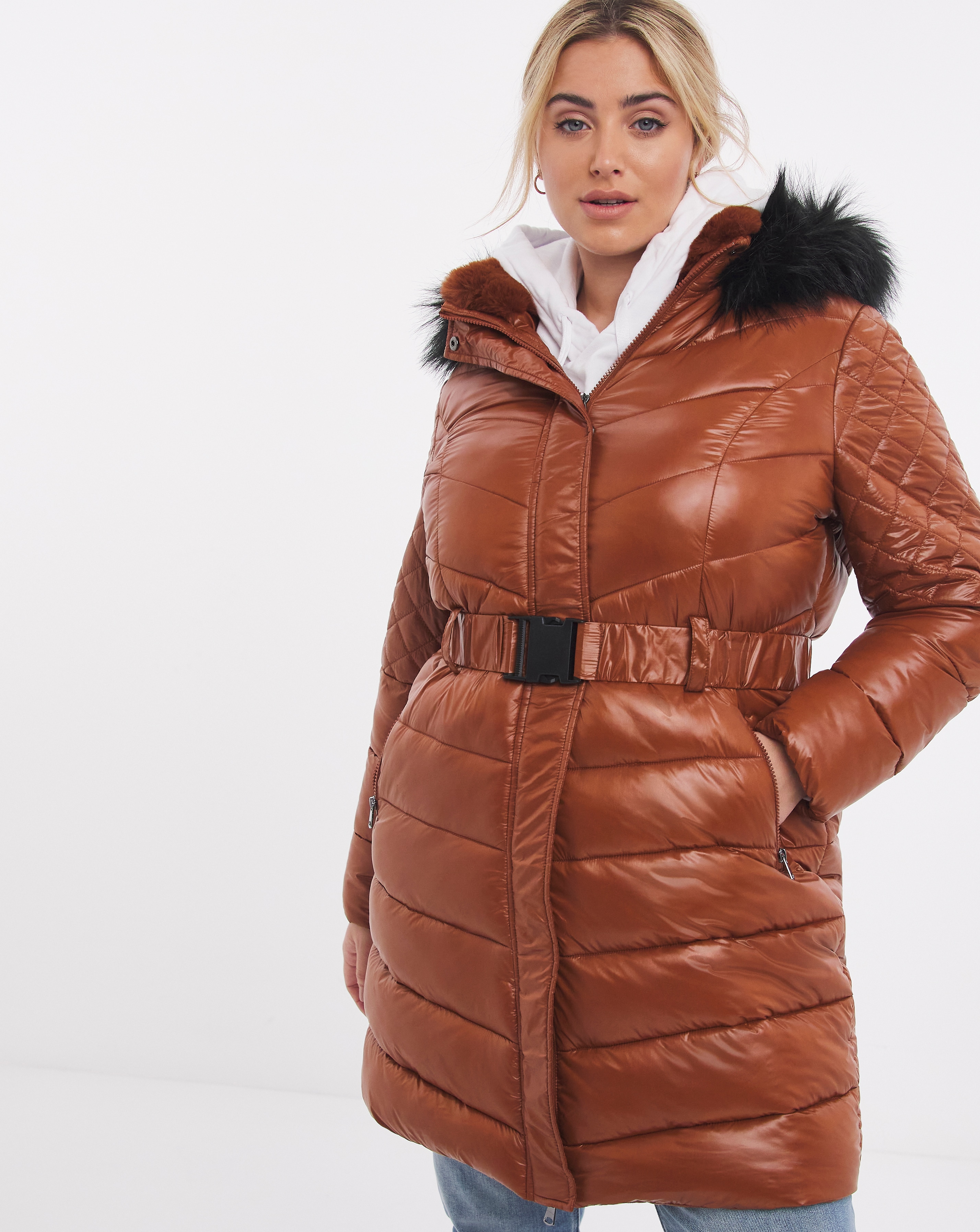 Rust Luxe Longline Padded Coat | Simply Be