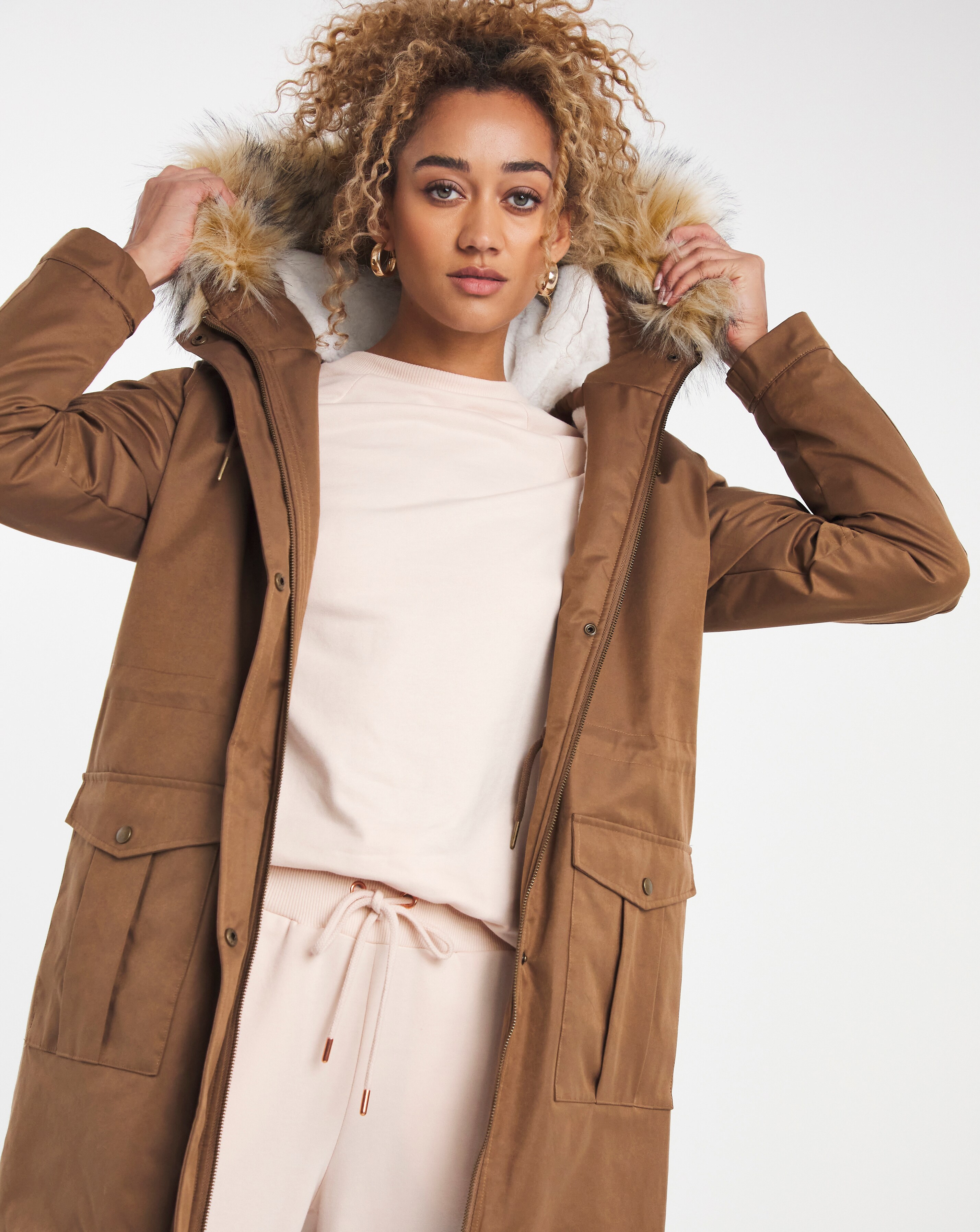 khaki lined parka