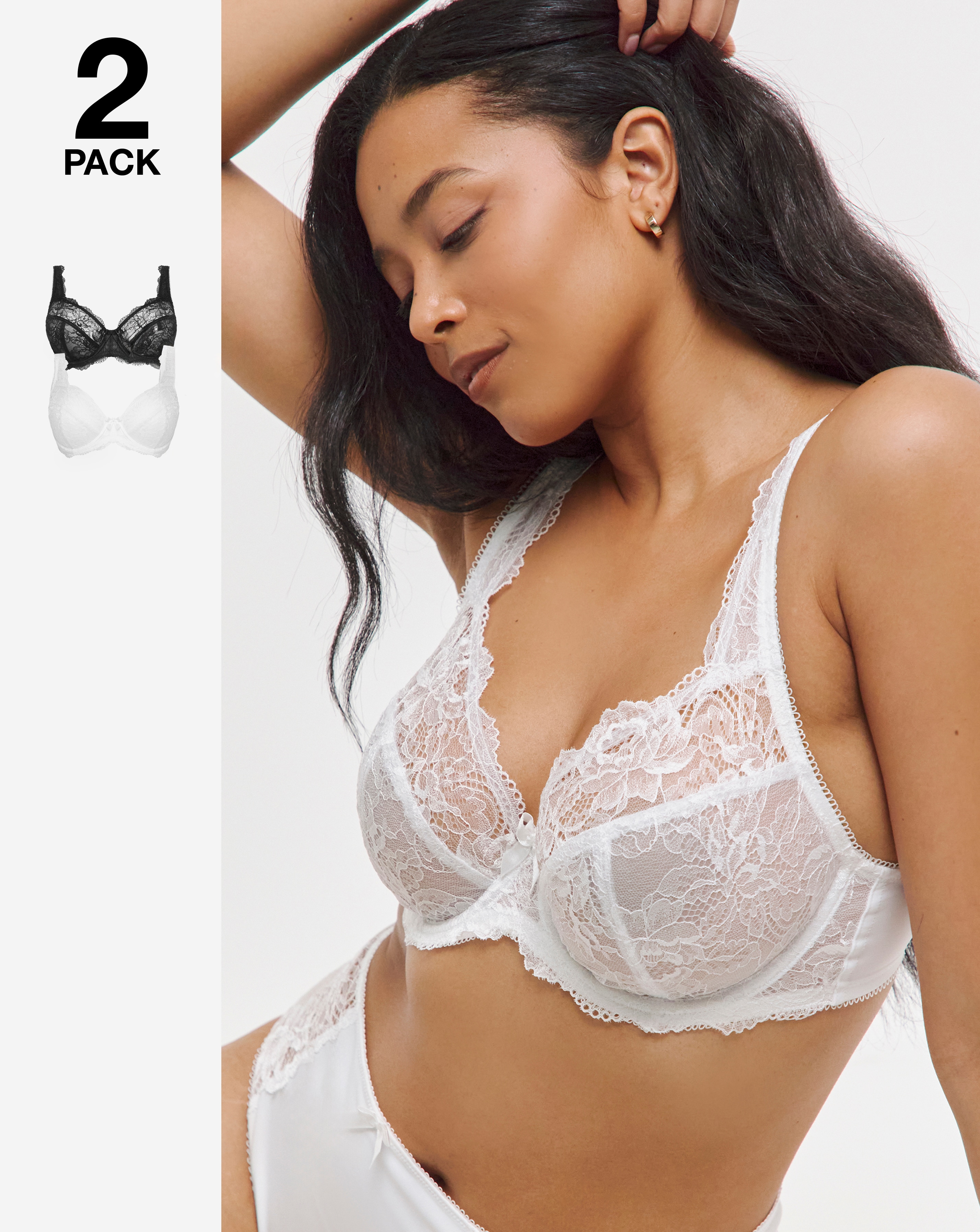 Pretty Secrets 2 Pack Ella Lace Full Cup Wired Bras In Black/white | UK Size 36B Women's