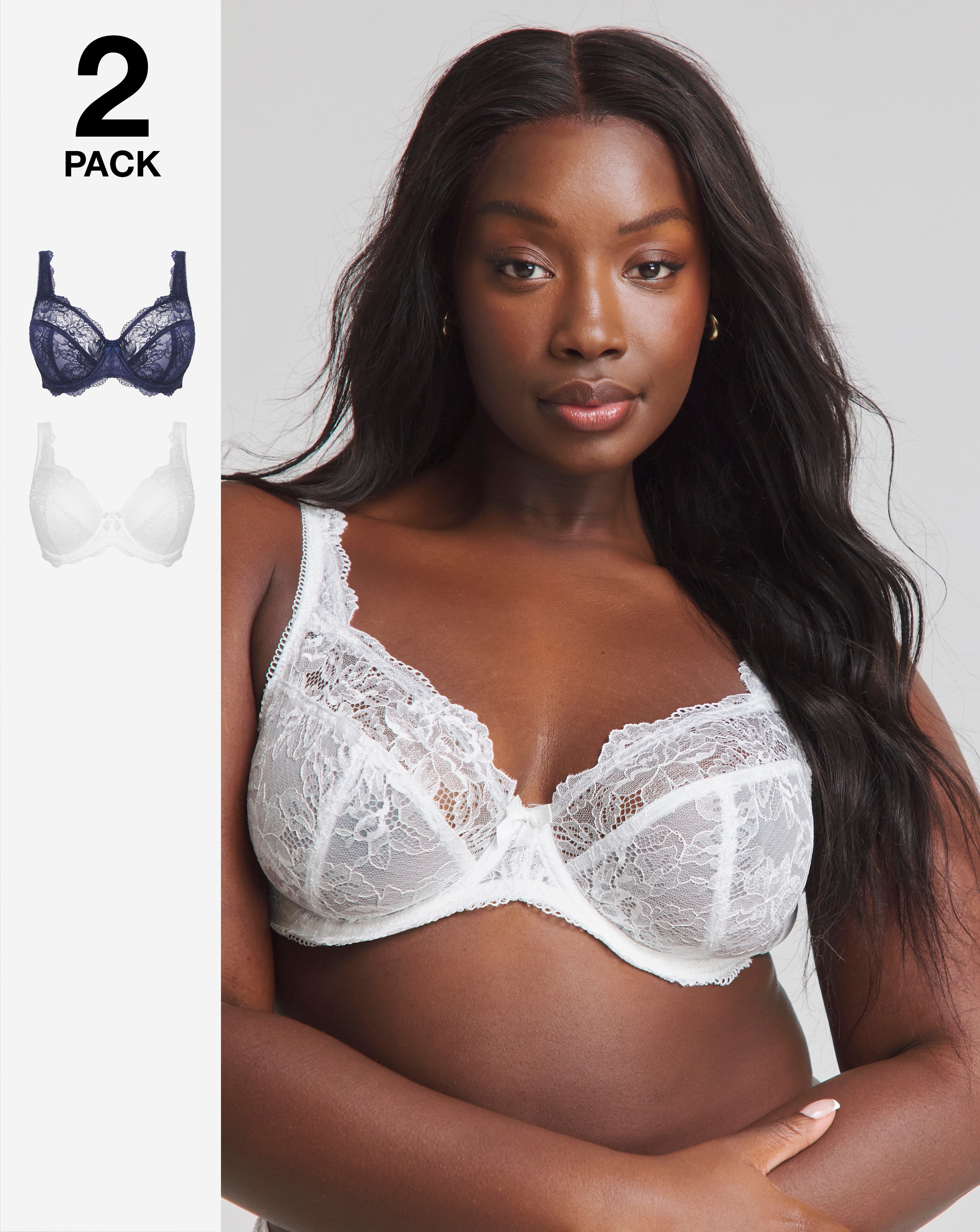 2 Pack Ella Lace Full Cup Wired Bras