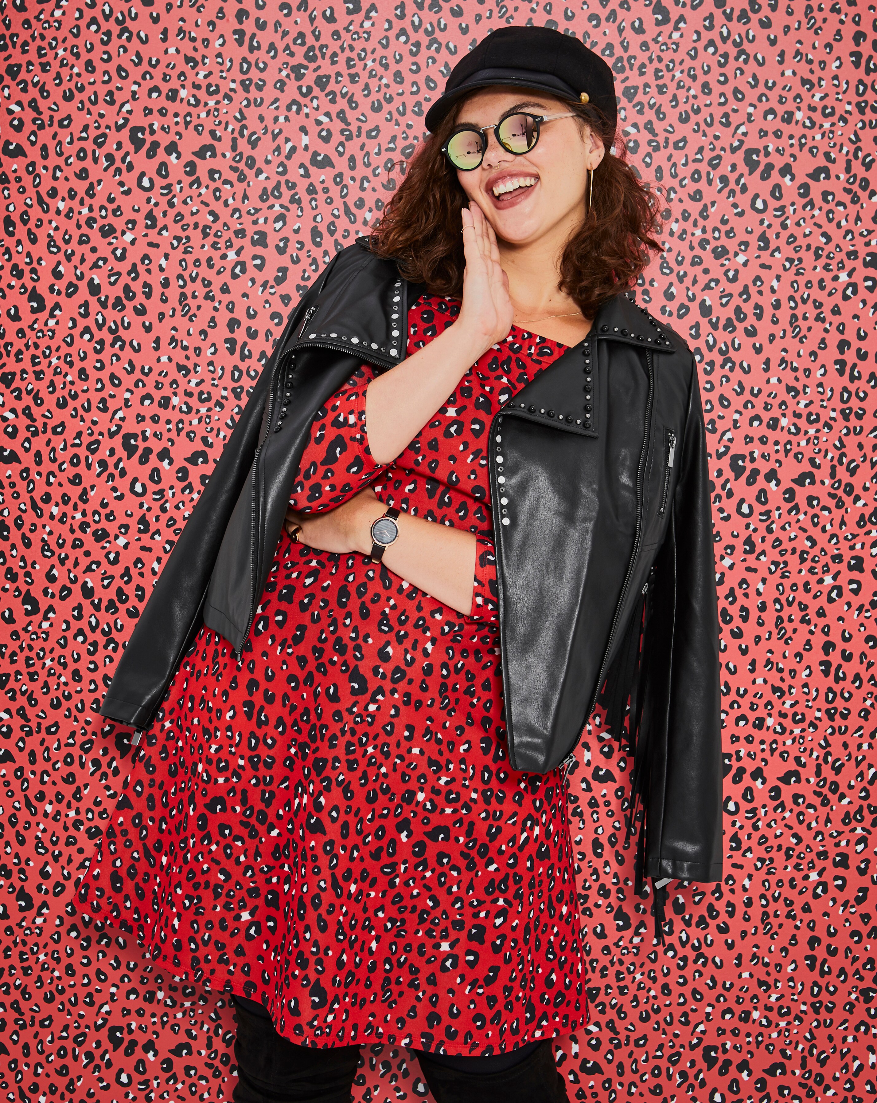 Red Leopard Print Bardot Scuba Dress Simply Be